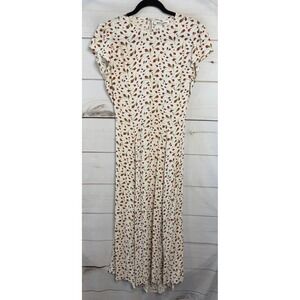 Reformation Rose Bud Floral Open Back Midi Dress Cream Red Womens Size 12